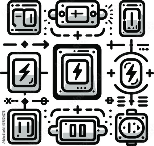 electric switch icon bundle icon silhouette line art stock photos premium quality