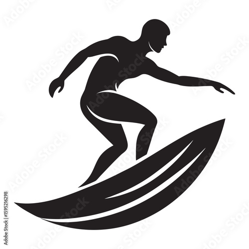Dynamic silhouette of a surfer catching a wave capturing the thrill of ocean sports