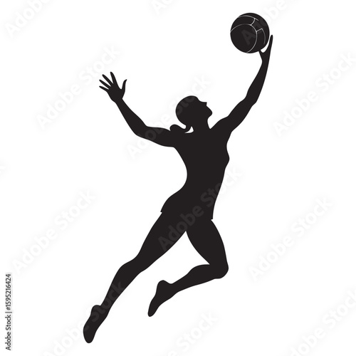 Dynamic silhouette of a volleyball player in action ready for sports graphics and designs