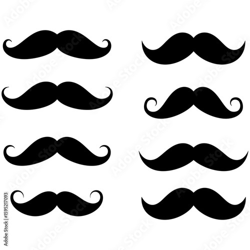 Retro vector set of diverse mustache, beard, and facial hair silhouettes for men's fashion and barber style collections