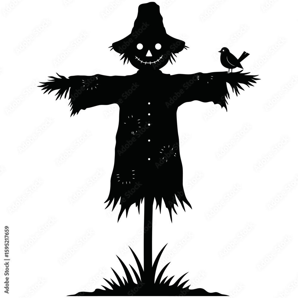 Fototapeta premium A whimsical vector illustration of a witch in a black costume, flying on a broom with a spooky autumn pumpkin, perfect for a Halloween holiday
