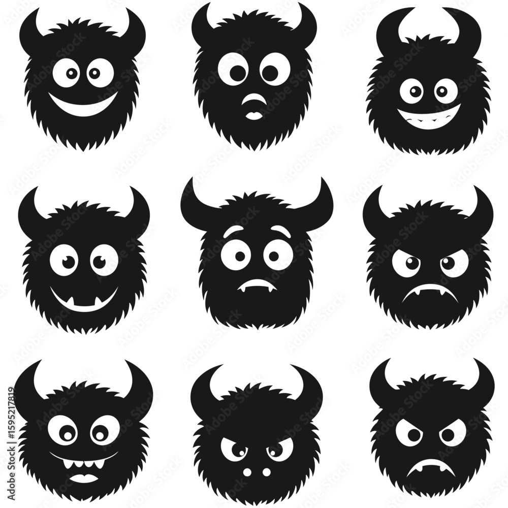Fototapeta premium Monster character head icon set vector illustration