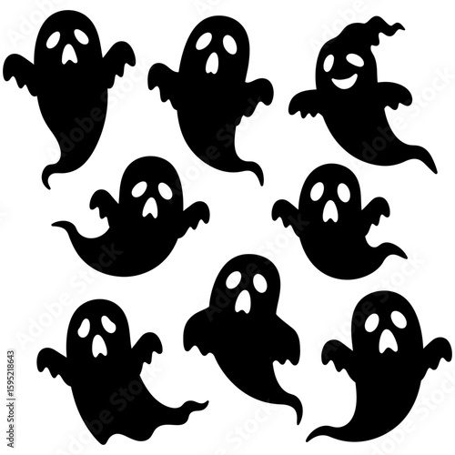 Set of black Halloween ghost silhouette icons