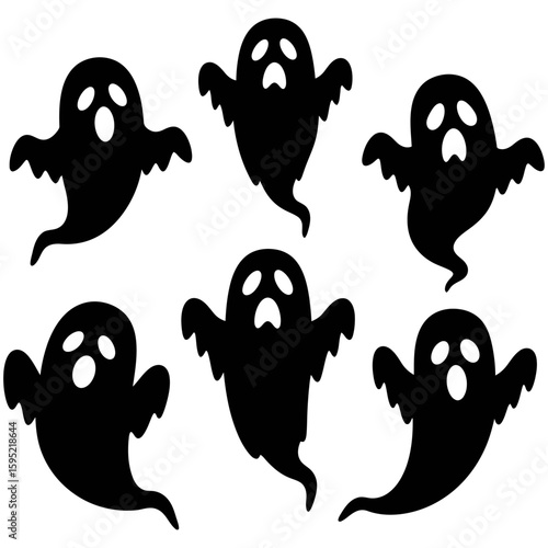 Set of black Halloween ghost silhouette icons