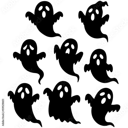 Set of black Halloween ghost silhouette icons
