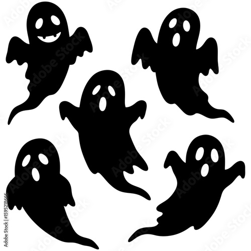 Set of black Halloween ghost silhouette icons