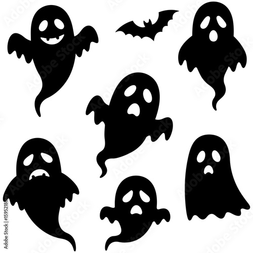 Set of black Halloween ghost silhouette icons