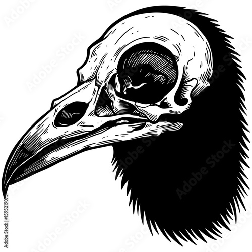 Vintage Vector Illustration of Raven with Exposed Skull – Gothic Bird Art"
