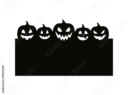 Five spooky jack o lantern faces border design isolated on transparent background