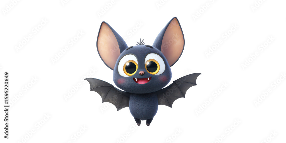 Obraz premium Cute Cartoon Bat Character With Big Eyes And Wings. Adorable Animal Illustration Isolated On Transparent Background