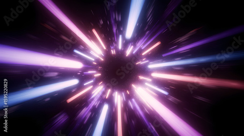Vibrant light streaks radiating from central glowing purple core