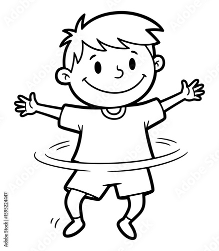 Cartoon Illustration of a Boy Spinning a Hula Hoop
