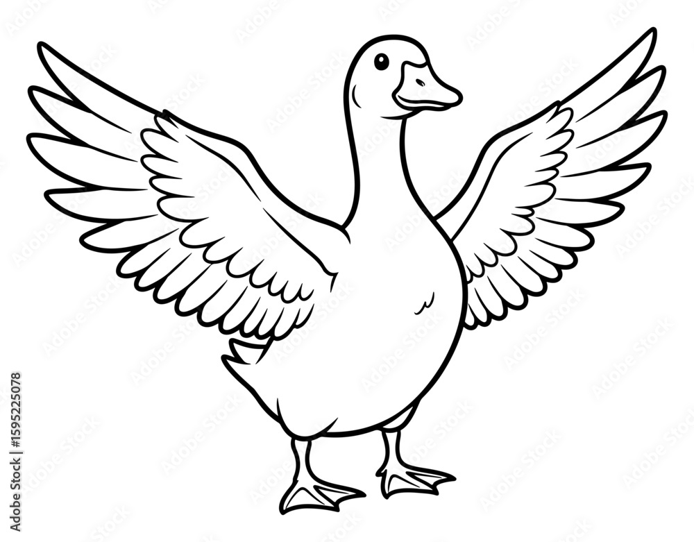 Obraz premium Goose with Open Wings Outline Illustration