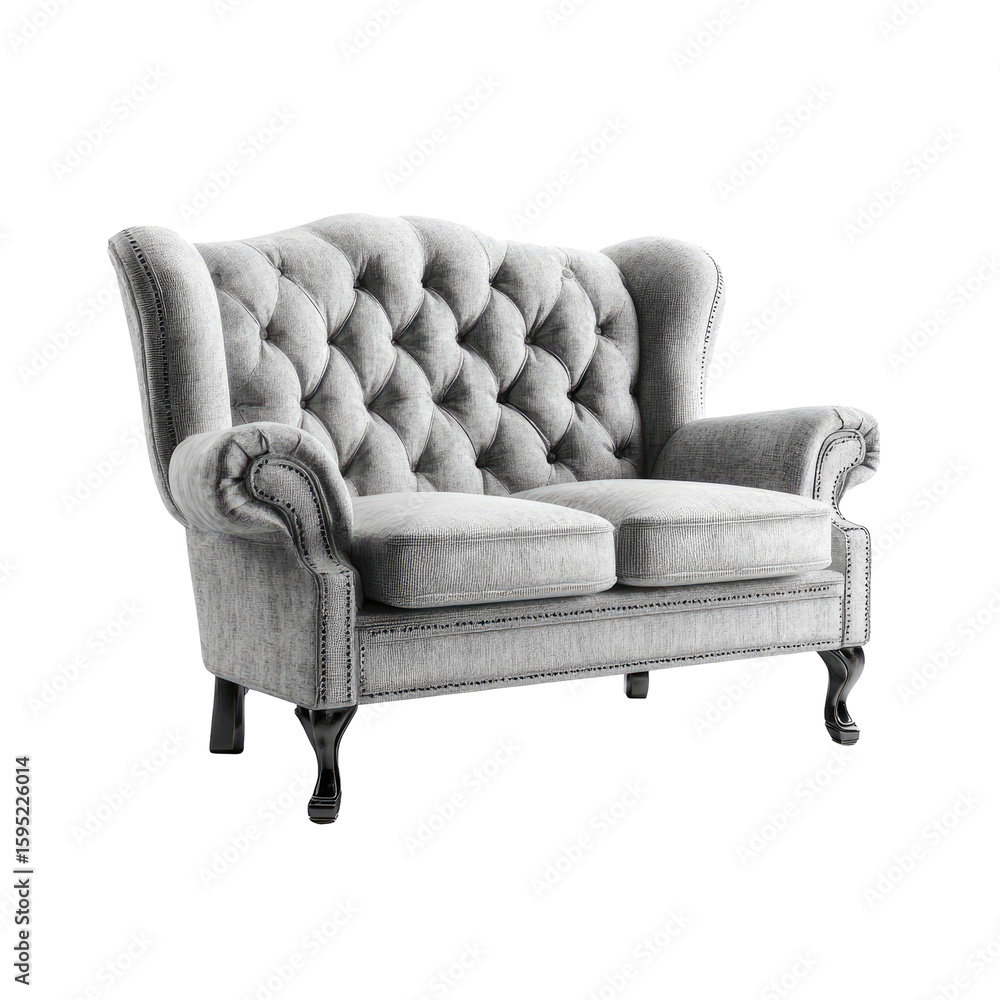 Fototapeta premium Light gray tufted wingback loveseat