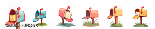 Toy mailbox and letters in pastel colors on isolated background  