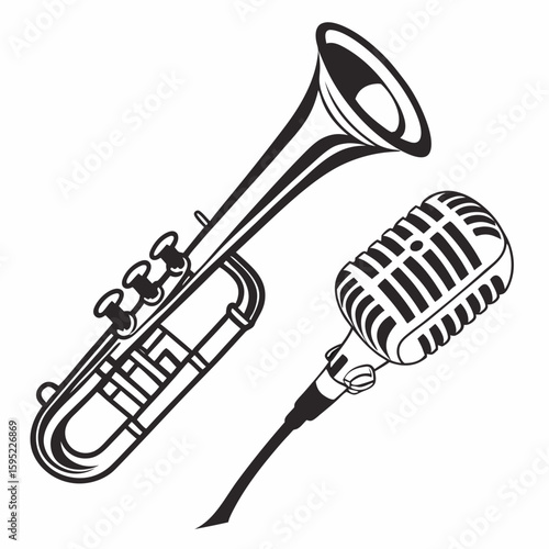 Silhouette of Musical Instrument in Black Vector