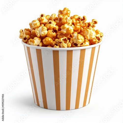 3D caramel popcorn icon isolated on transparent background. PNG