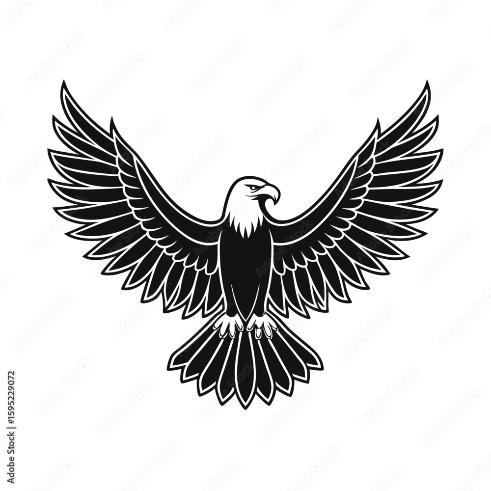 Fototapeta premium Majestic eagle with spread wings black outline bird