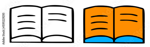 A simple illustration shows an open book in black and white, and another in orange and blue.