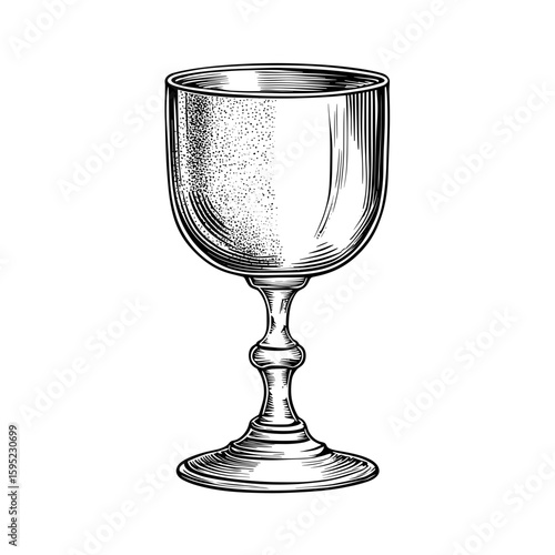 Antique glass goblet in detailed line art illustration  