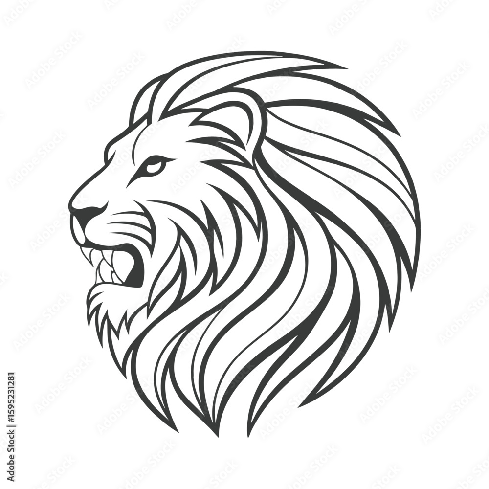 Fototapeta premium Stylized lion head roaring black and white logo