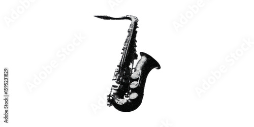 Vintage Saxophone In Halftone. Retro Musical Instrument Illustration Isolated On Transparent Background
