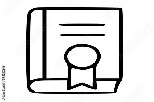 Simple black and white illustration of a closed book with a ribbon.