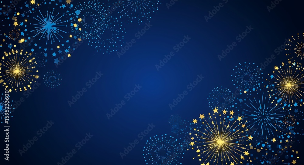 Obraz premium Bright Christmas and New Year celebration background with glowing stars, flowers, and sparkling fireworks design