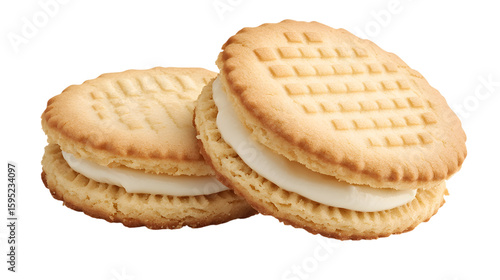 Two Round Vanilla Sandwich Cookies Detailed Close-Up Image Food Photography