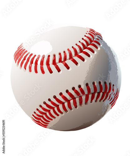 A detailed digital illustration of a classic white baseball with red stitching, perfect for sports, games, and athletic design projects.