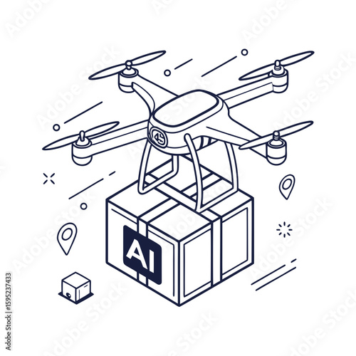 Drone delivering package logistics transport service silhouette vector illustration