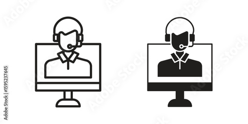 Tech support icon set. minimal logotype web element pack.