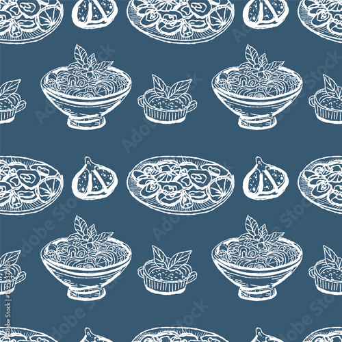 Hand drawn vector seamless pattern trendy italian style dolce vita for invitations, menus design, cards, posters. 