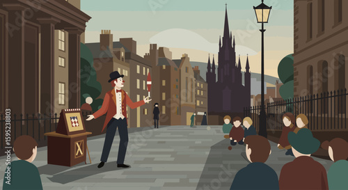 a street performer entertaining crowds, capturing the outdoor spirit of the Festival.