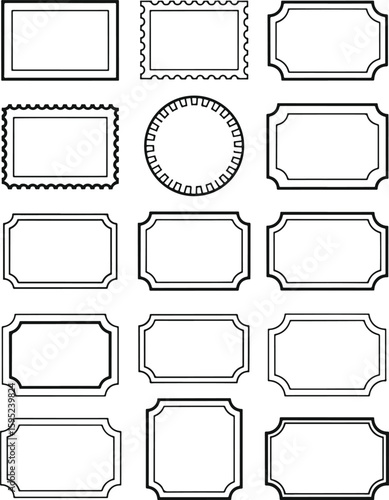 Outline Vector Coupon Border Set. Vintage Ticket Frame Collection for Label, Voucher, and Stamp Design