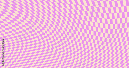 Twisted checkered red background. Retro wavy psychedelic checkerboard pattern in retro vintage style. Distorted funky 70s hippie art