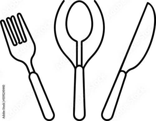 Simple outline drawing of a fork spoon and knife