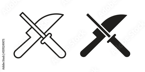 Knife sharpener icon set. minimal logotype web element pack.
