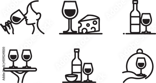 Wine tasting and serving icons bottle glass