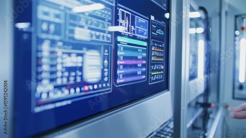 Wallpaper Mural Futuristic Control Panel Displaying Data in Clean, Modern Industrial Setting Torontodigital.ca