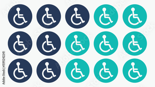 Collection of accessible parking symbols in blue and teal oval shapes