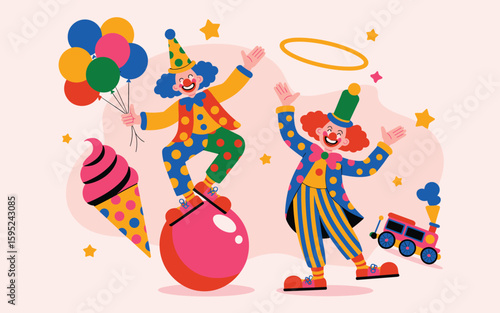 Fun and Whimsical Circus Clowns in a Playful Vector Illustration