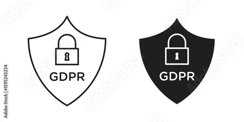 GDPR shield icon set. minimal logotype web element pack.