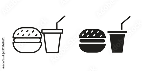 Fast food icon set. minimal logotype web element pack.