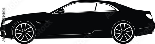 Luxury sports car silhouette, sleek black coupe design, aerodynamic vehicle illustration, high-performance automobile concept, modern transportation style, vector graphic