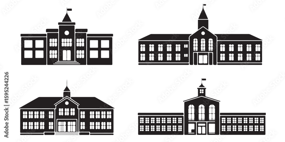 Fototapeta premium black vector different school buildings icon silhouette 