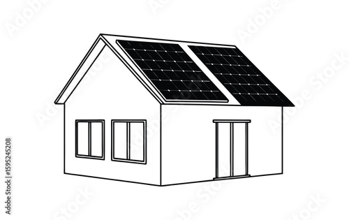 Simple sketch of a house with solar panels on the roof