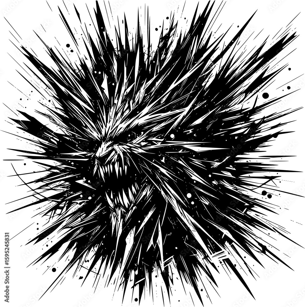 Obraz premium Black and white abstract vector depicting anger with sharp, jagged lines, chaotic geometry, and radiating tension, expressing inner pressure and volatility.