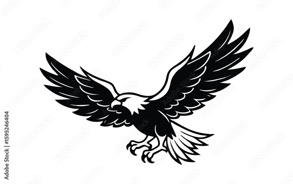 Obraz premium Majestic eagle spreading wings in flight against white background