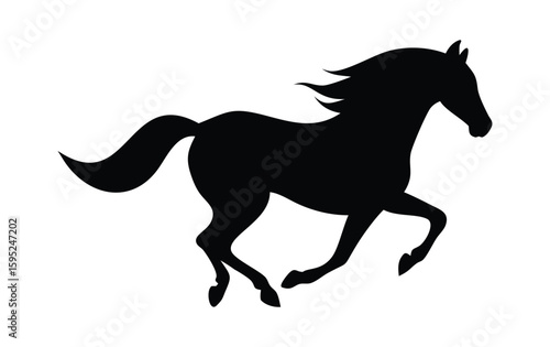 Silhouette of a powerful horse galloping with its mane flowing